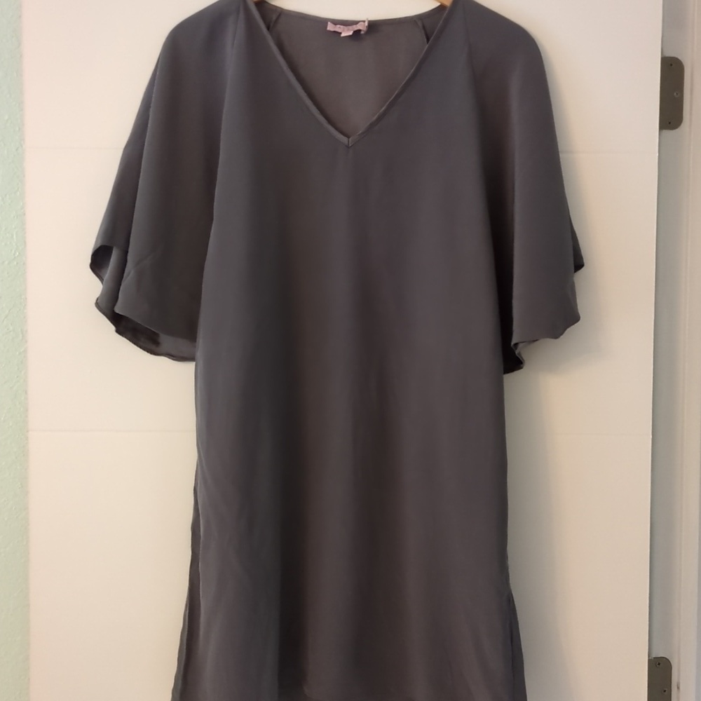 Calypso St Barth silk v neck minimalist grey mini dress Sz Small